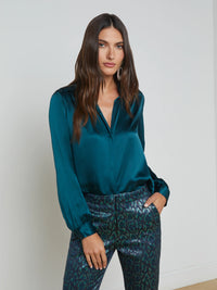 Bianca Band Collar Blouse - Deep Teal