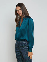 Bianca Band Collar Blouse - Deep Teal