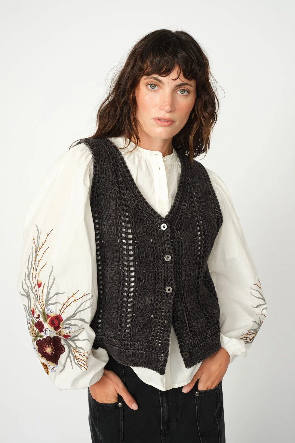 Albanju Knit Lace Vest - Phantom
