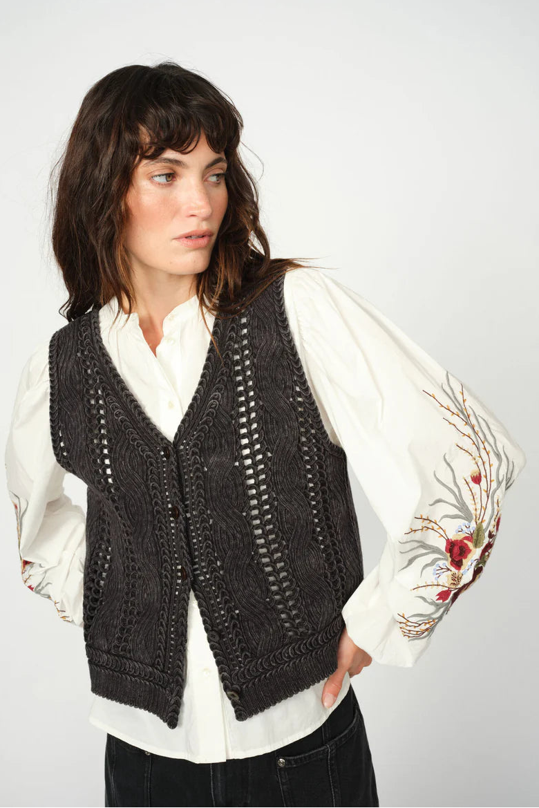 Albanju Knit Lace Vest - Phantom - Mos Mosh – Twist Fashions Inc.