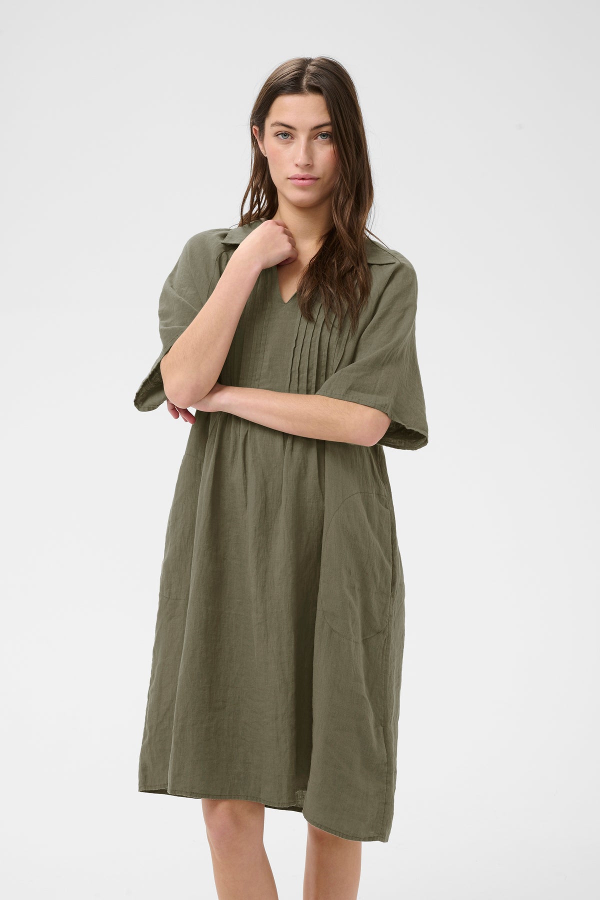 part two linen dress Part Two Botille V Neck Bias Cut Sleeveless Linen Dress Argan Oil SisterOnlinestore