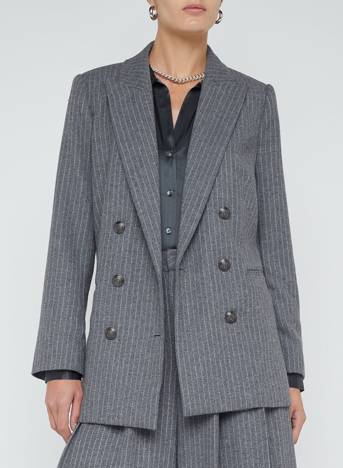 Aimee Blazer - Grey/Ivory Pinstripe