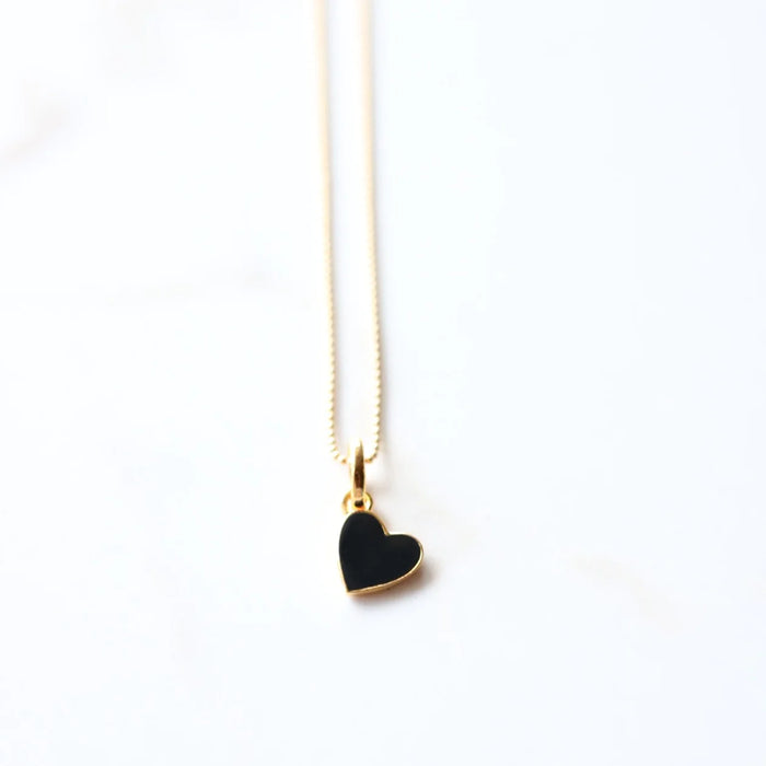 Enamelled Heart Necklace 18" - Black