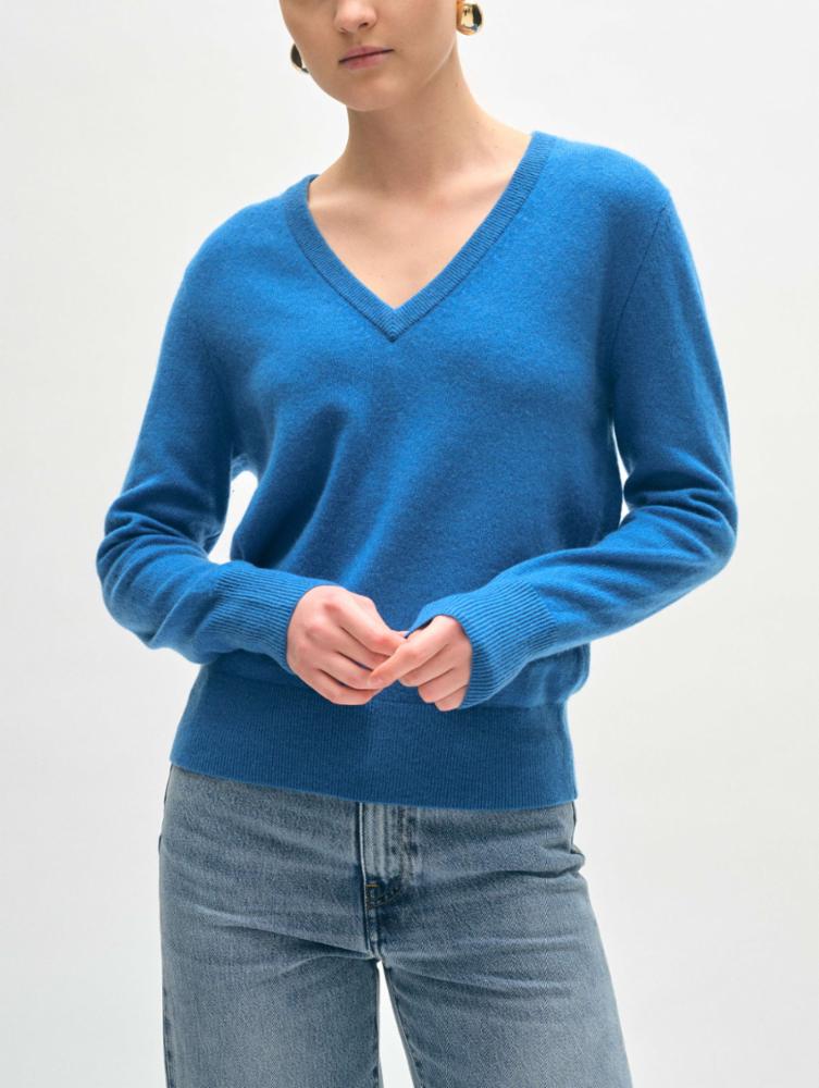 Essential Cashmere V Neck - Blue Jean