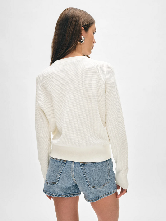 Cotton Blend Waffle Sweatshirt - White