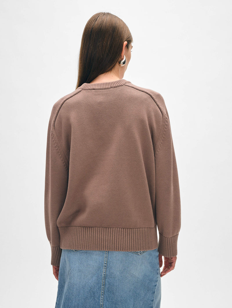 Organic Cotton Saddle Sleeve Crewneck - Mocha