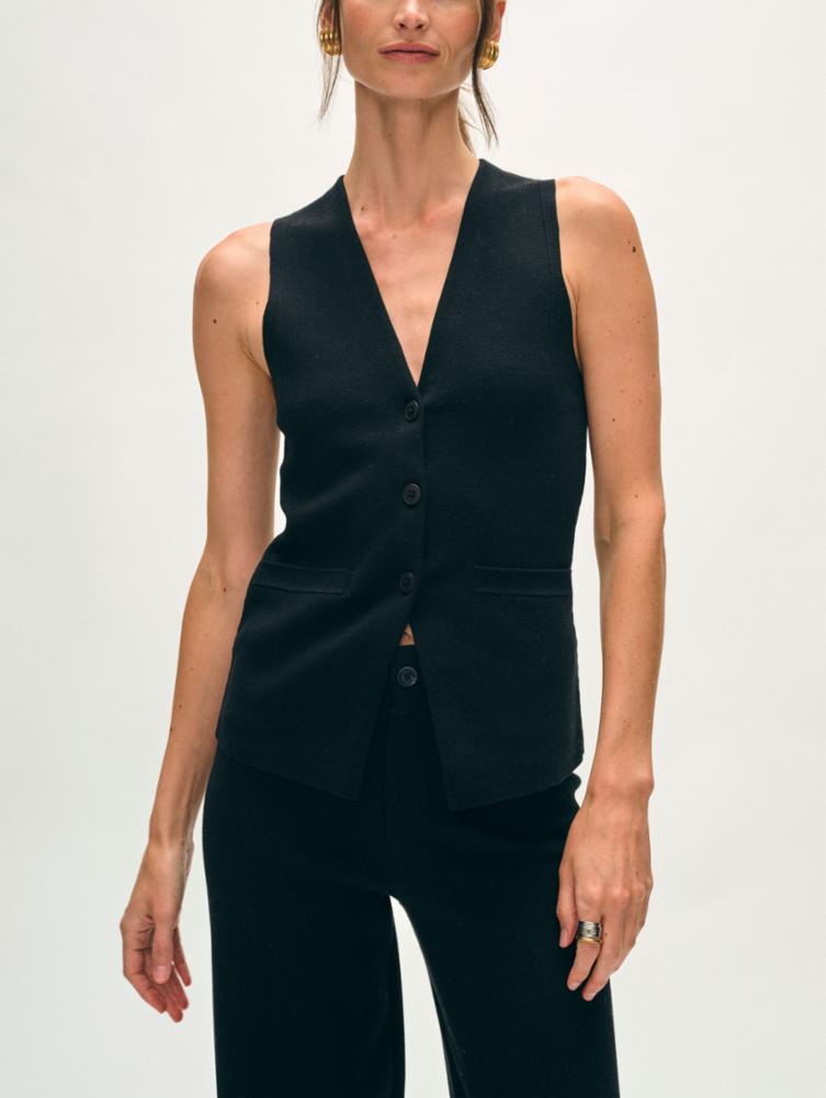 Cashmere Button Vest - Black