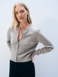 Cashmere Crewneck Cardigan - Grey Heather