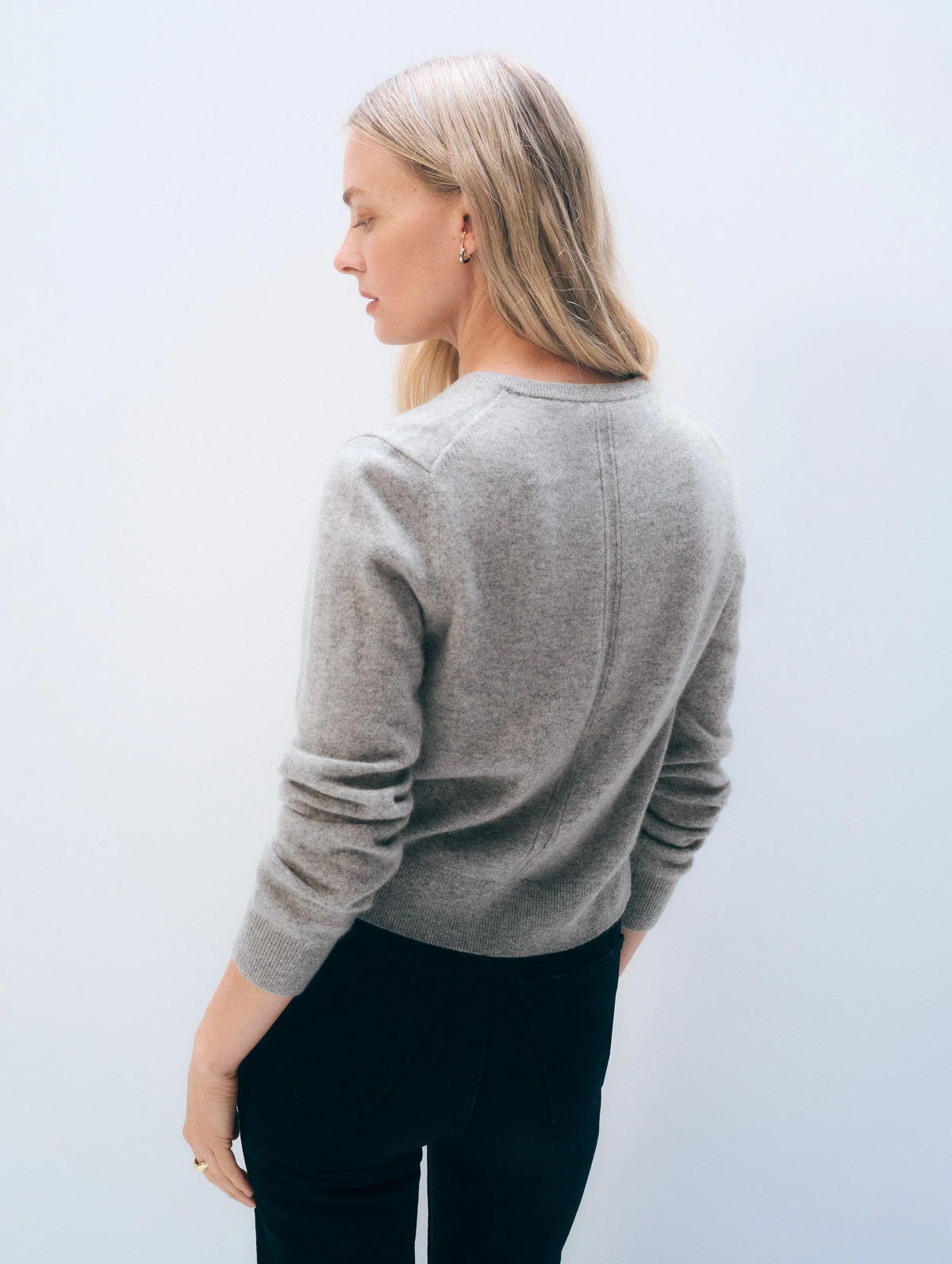 Cashmere Crewneck Cardigan - Grey Heather