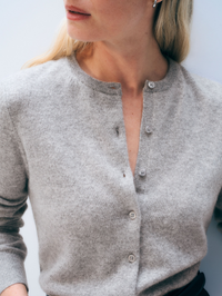Cashmere Crewneck Cardigan - Grey Heather