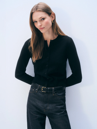 Cashmere Crewneck Cardigan - Black