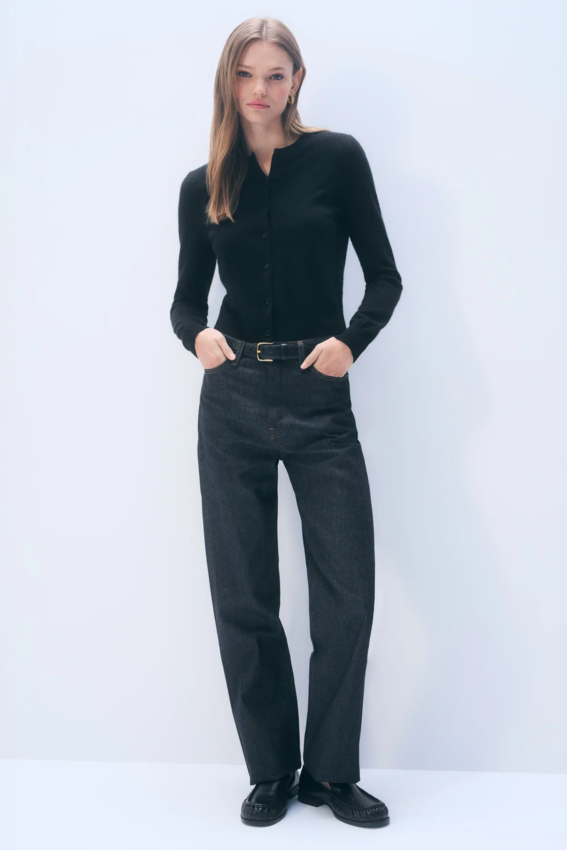 Cashmere Crewneck Cardigan - Black
