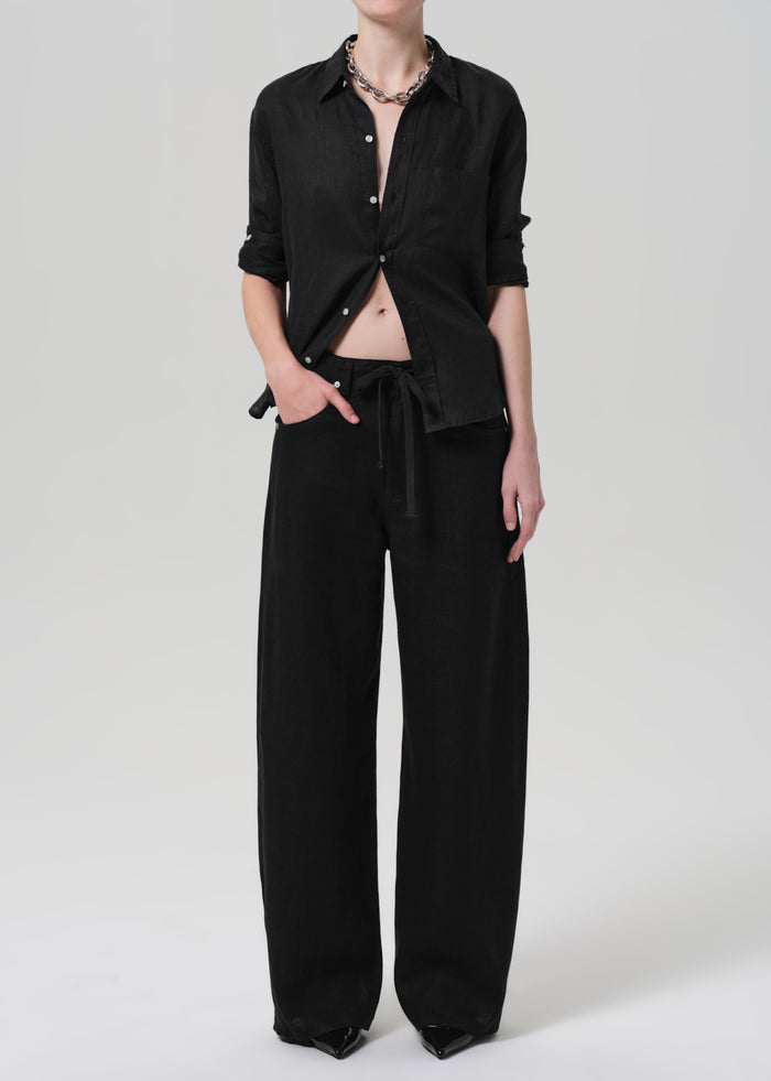 Brynn Drawstring Trouser - Black Linen