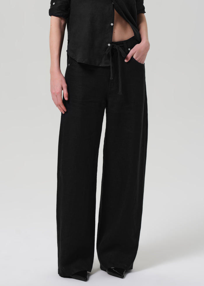 Brynn Drawstring Trouser - Black Linen