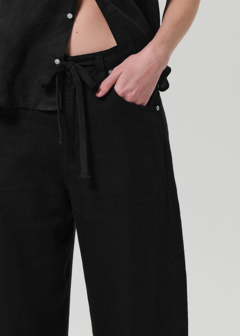 Brynn Drawstring Trouser - Black Linen