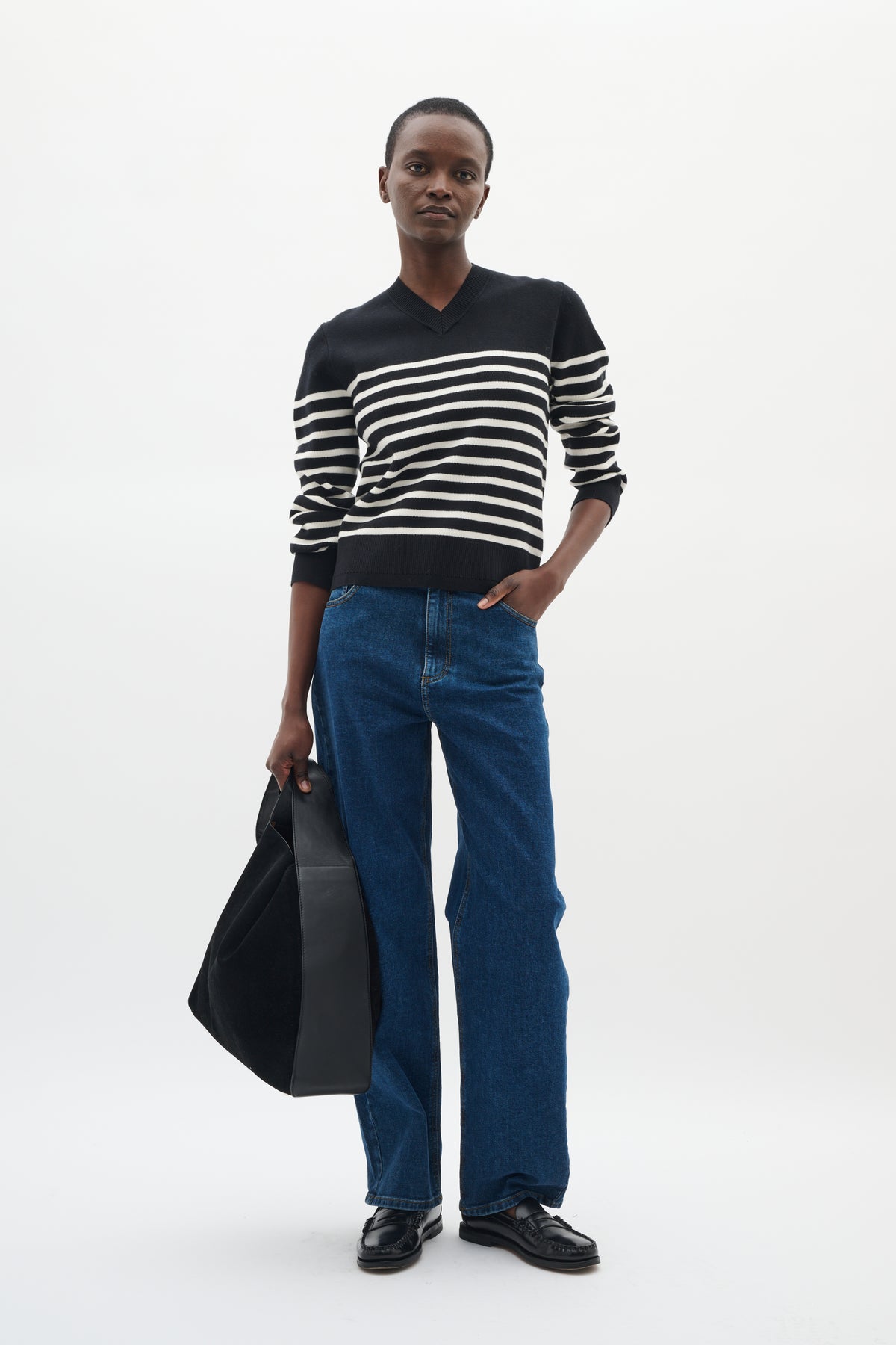 Wallis V-Neck Pullover - Marine Blue Stripe