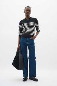 Wallis V-Neck Pullover - Marine Blue Stripe