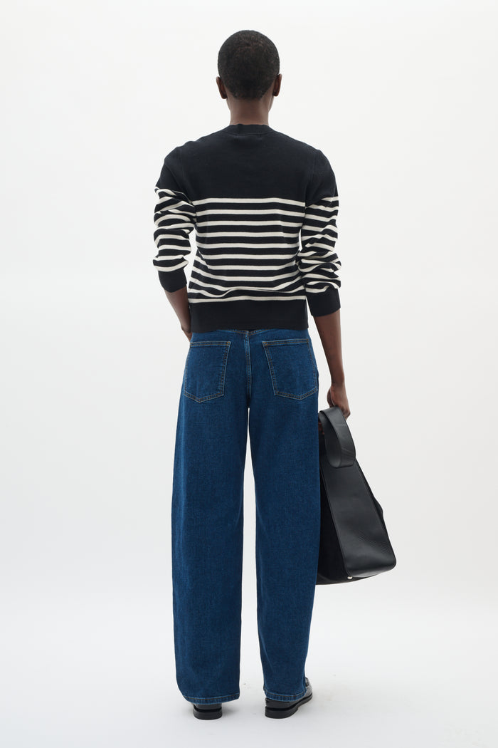 Wallis V-Neck Pullover - Marine Blue Stripe