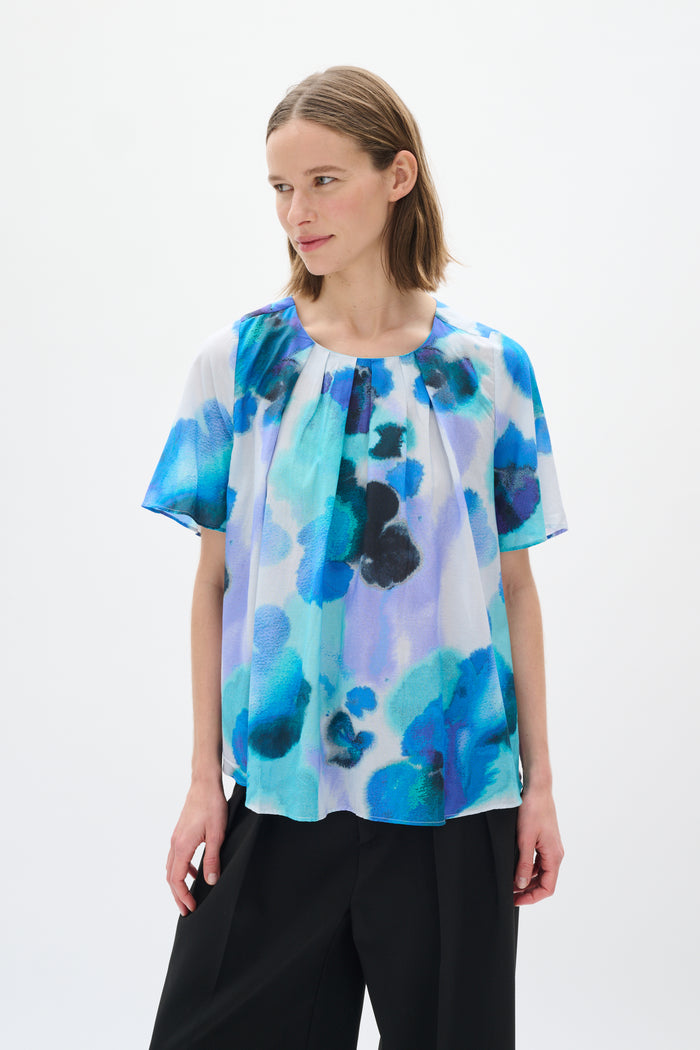 Freyah Top - Blue Watercolour Drops