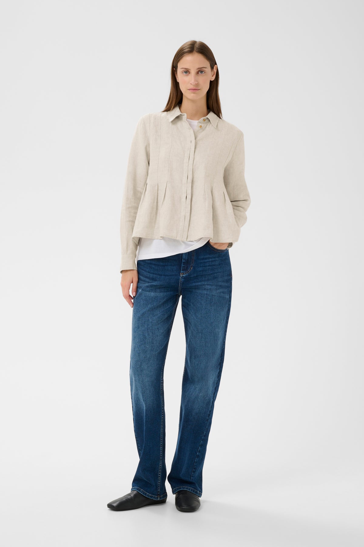 Dilana Pleated Shirt - Ecru Melange