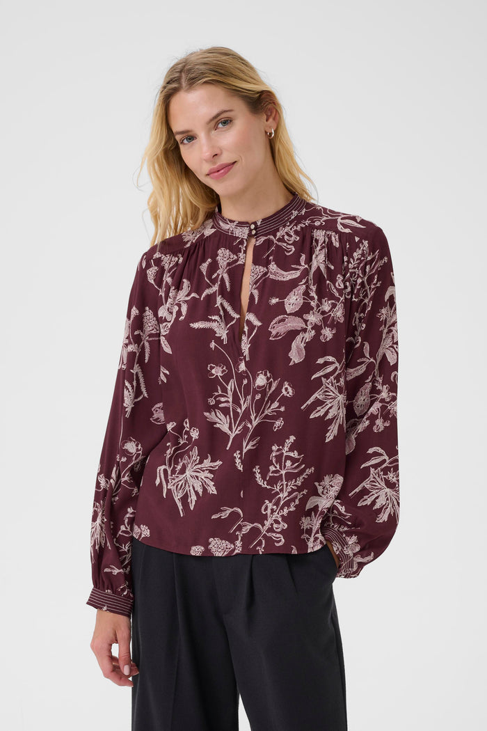 Shiroma Blouse - Tawny Port Botanic