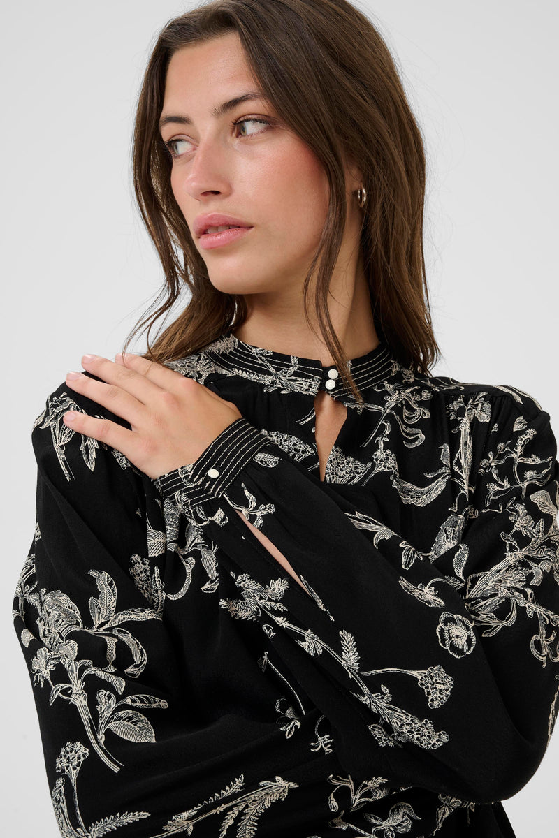 Shiroma Blouse - Black Botanical Print