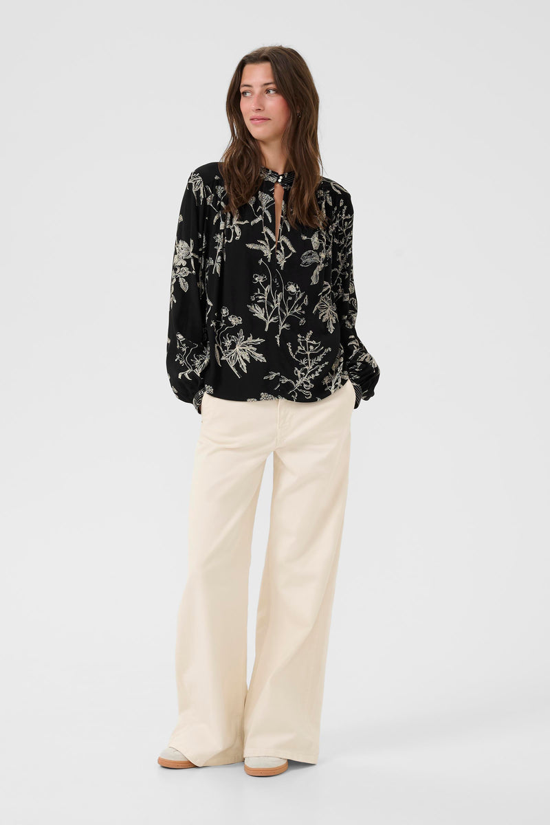 Shiroma Blouse - Black Botanical Print