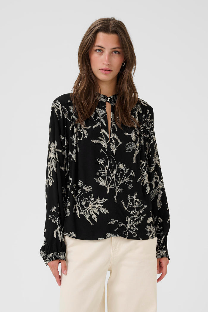 Shiroma Blouse - Black Botanical Print