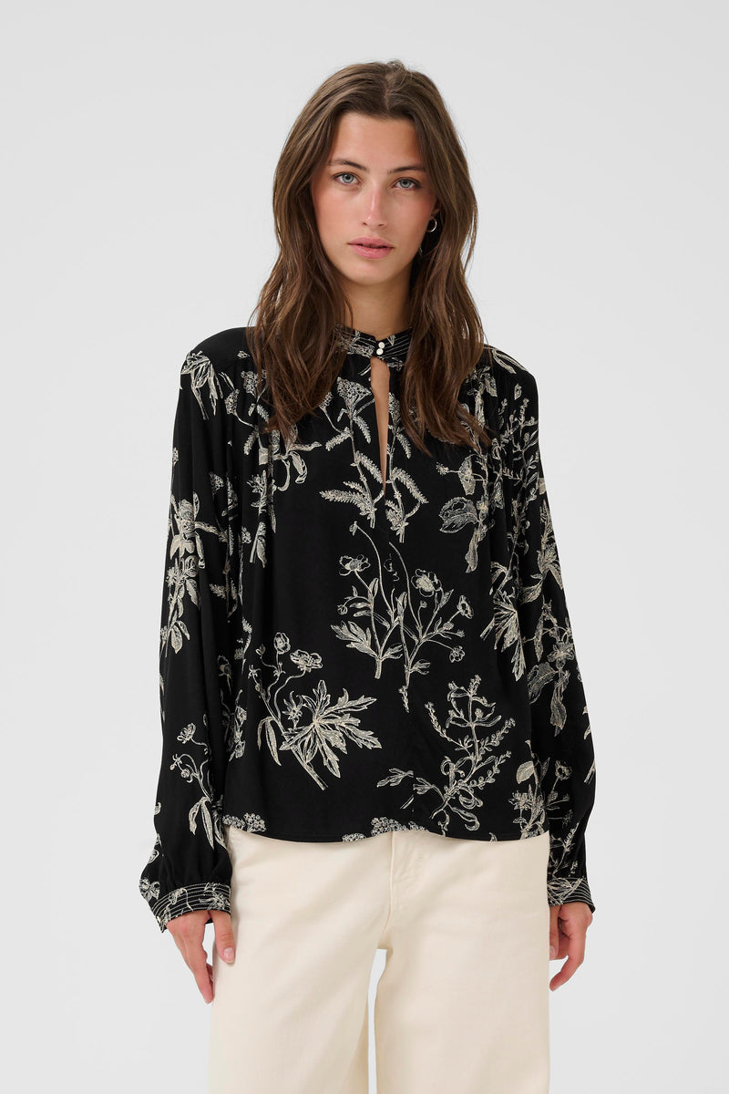 Shiroma Blouse - Black Botanical Print