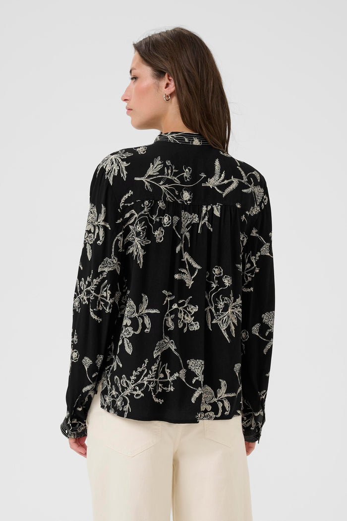 Shiroma Blouse - Black Botanical Print