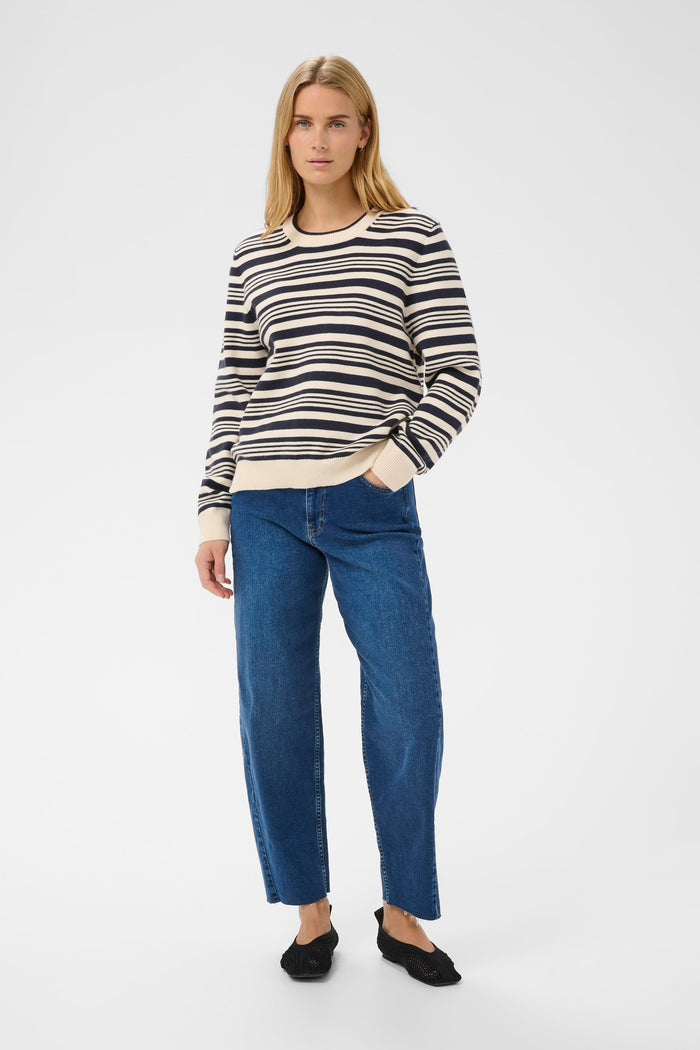 Anez Pullover - Dark Blue Irregular Stripe