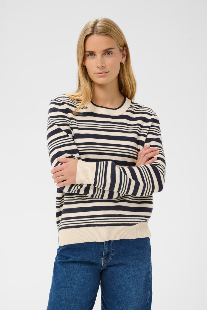 Anez Pullover - Dark Blue Irregular Stripe