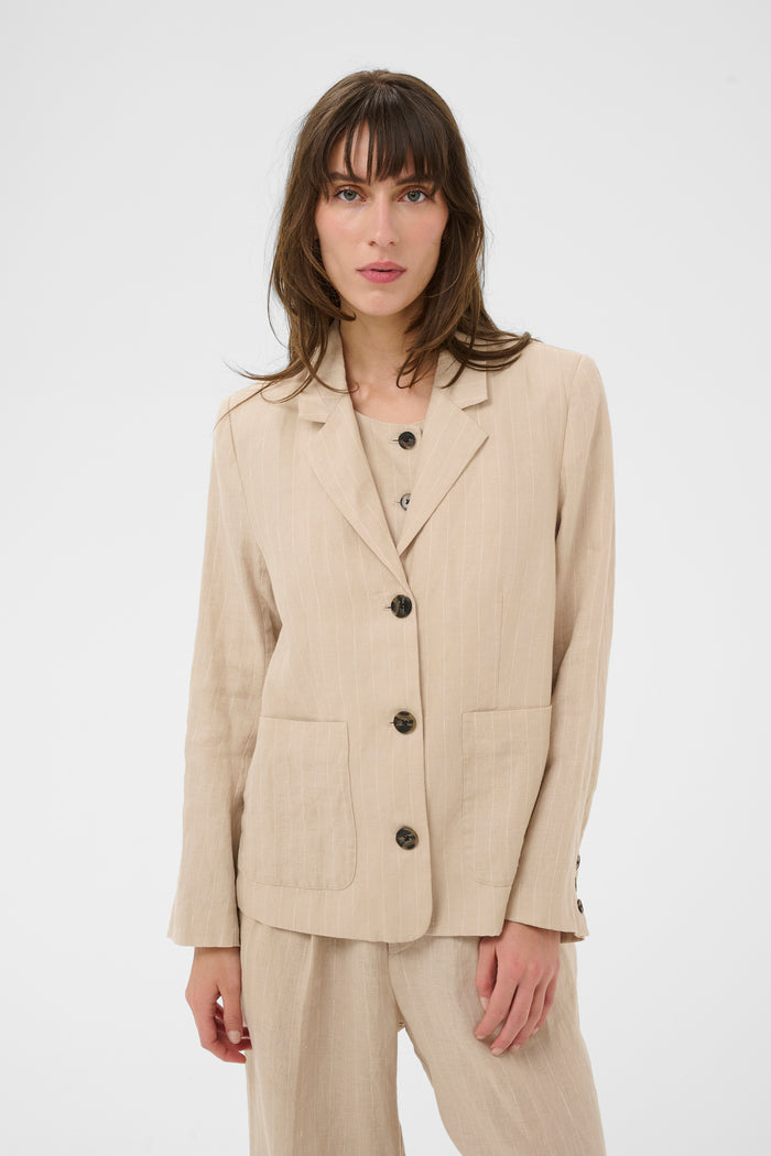 Alita Blazer - Neutral Pinstripe