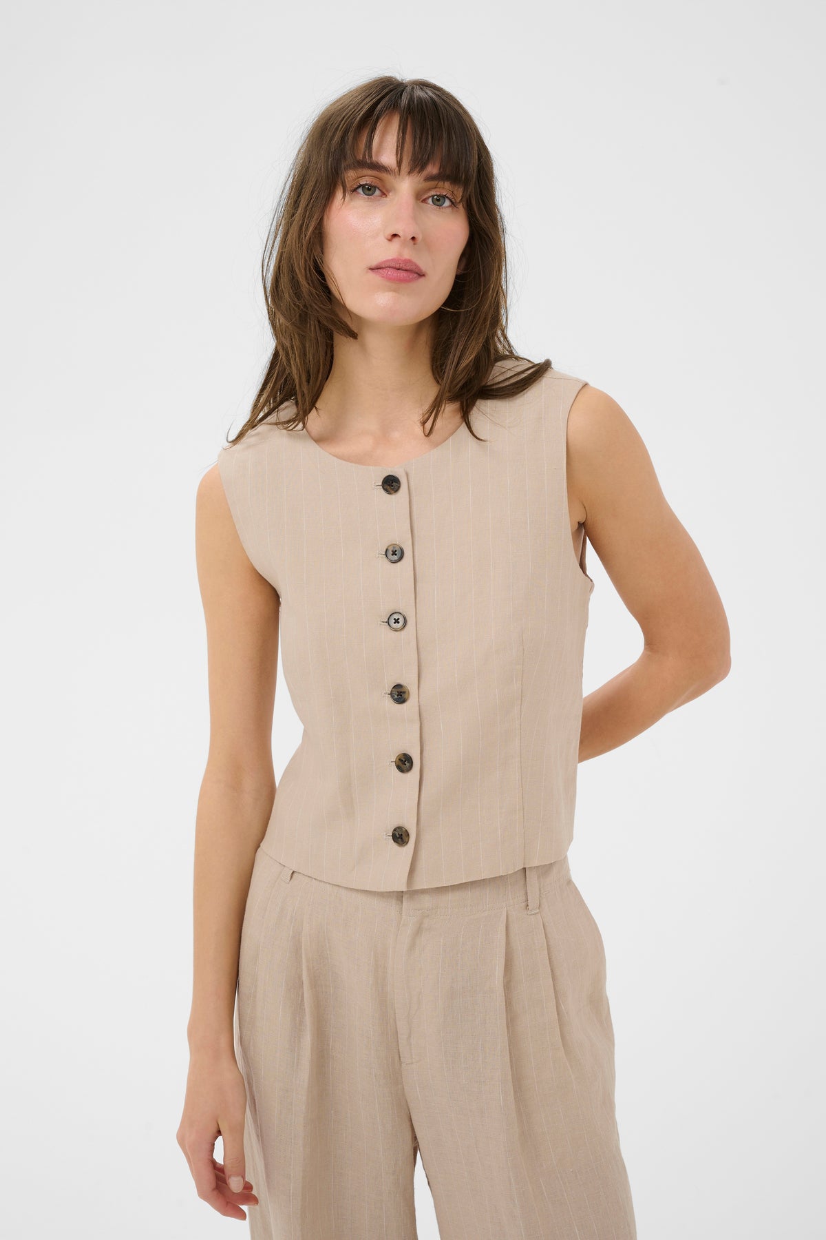 Azania Waistcoat - Neutral Pinstripe
