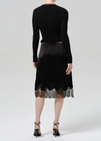 Lace Trimmed Japanese Hammered Satin Skirt - Black