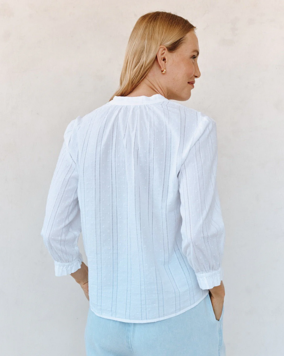 3/4 Sleeve Tie Neck Blouse - White