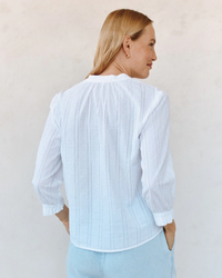 3/4 Sleeve Tie Neck Blouse - White