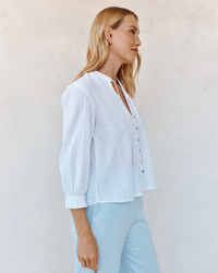 3/4 Sleeve Tie Neck Blouse - White