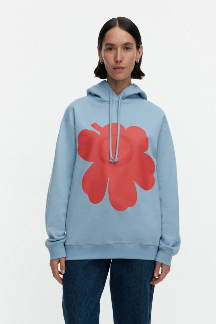 Runoja Unikko Placement Kioski Hoodie - Light Blue/Red