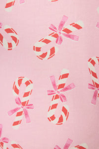 Sweeter Than Sugar Candy Cane Print Flannel PJ Set - Baby Pink