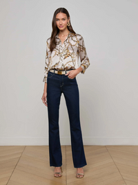 Dani Silk Blouse - Smoke Grey/Gold Long Horn Chain