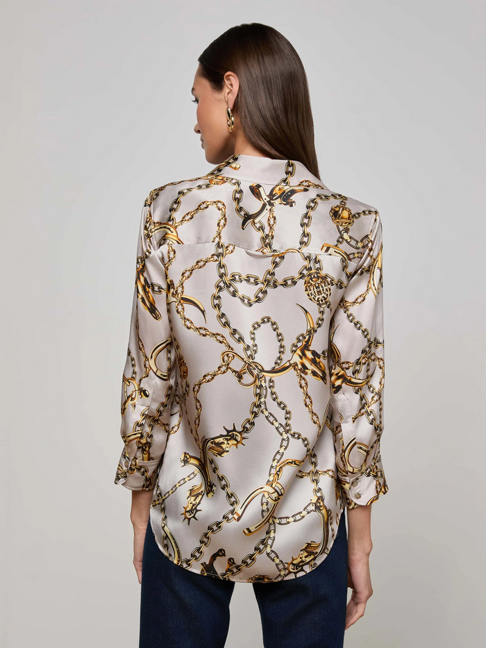 Dani Silk Blouse - Smoke Grey/Gold Long Horn Chain