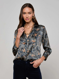 Dani Silk Blouse - Midnight Multi Etched Paisley