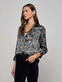 Dani Silk Blouse - Midnight Multi Etched Paisley