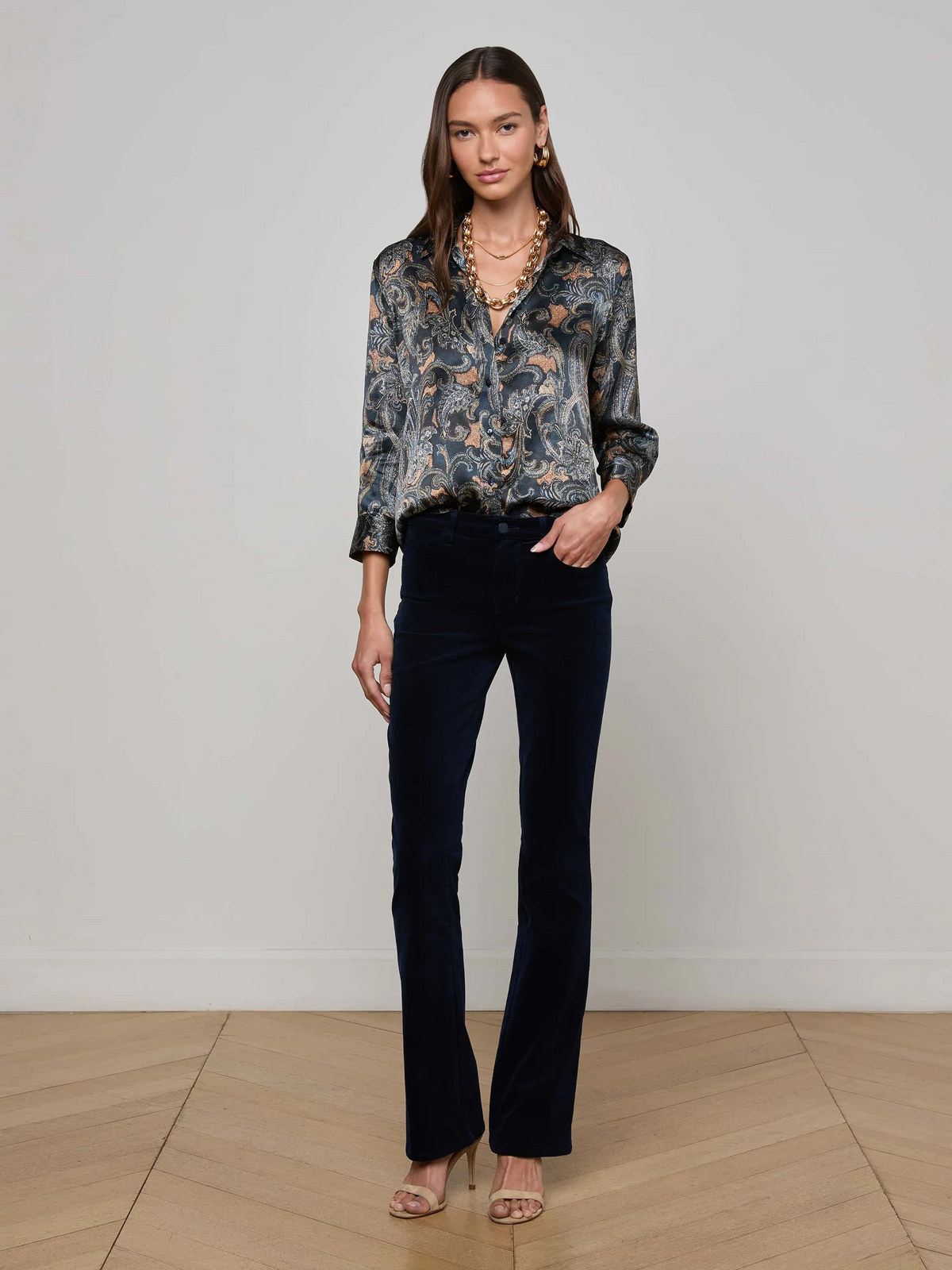 Dani Silk Blouse - Midnight Multi Etched Paisley