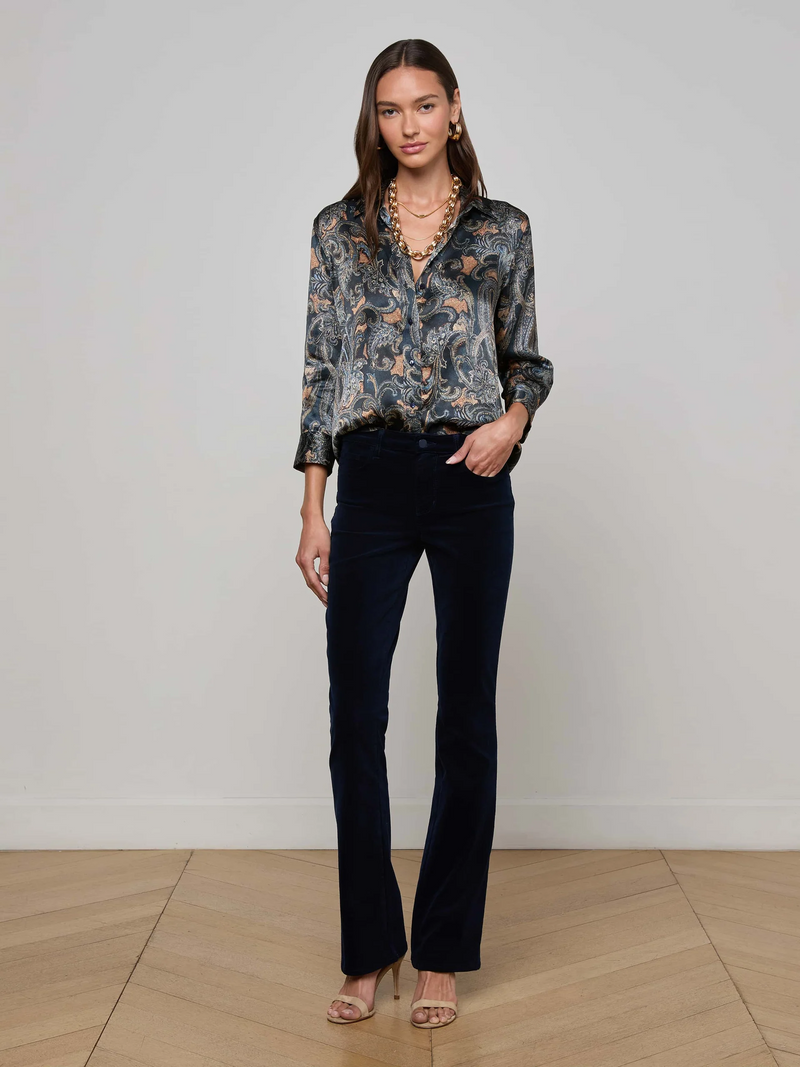 Dani Silk Blouse - Midnight Multi Etched Paisley