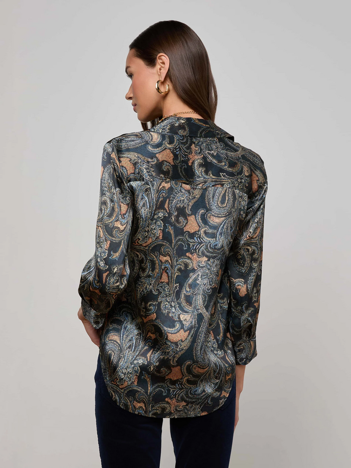 Dani Silk Blouse - Midnight Multi Etched Paisley