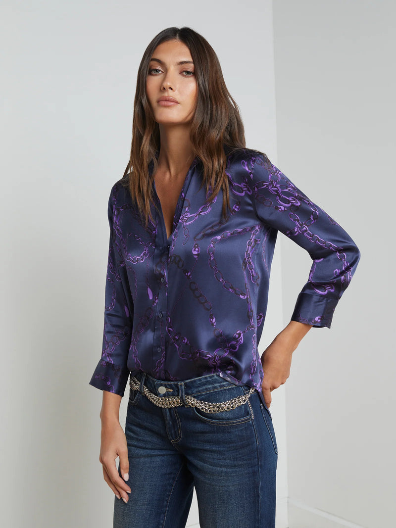 Dani Silk Blouse - Midnight/Purple Sketch Chain