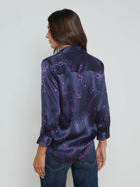 Dani Silk Blouse - Midnight/Purple Sketch Chain