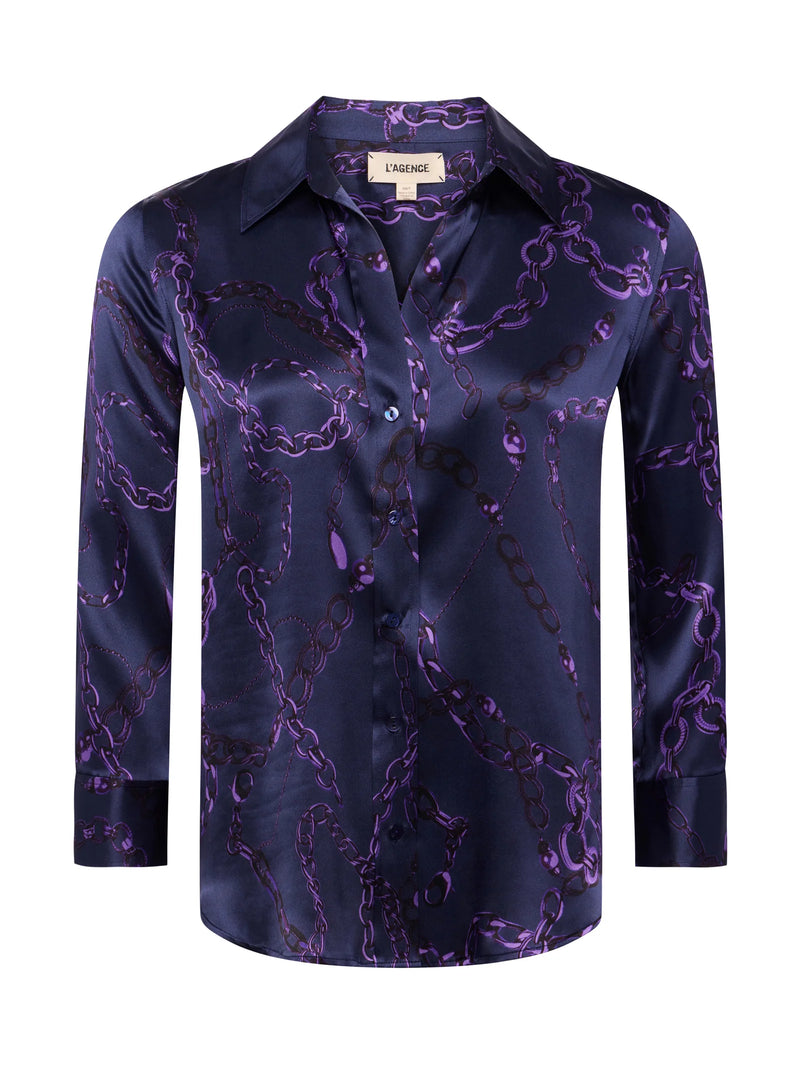 Dani Silk Blouse - Midnight/Purple Sketch Chain